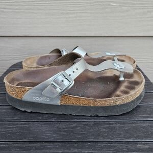 Papillio Birkenstock Gizeh Platform Sandal Chunky Silver Slides EU 40 Women's 9